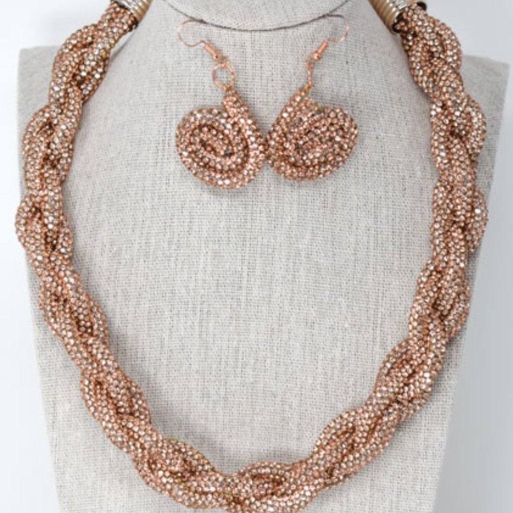 Champagne Braided Pave Rhinestone & Earring Set - Picture 2 of 12
